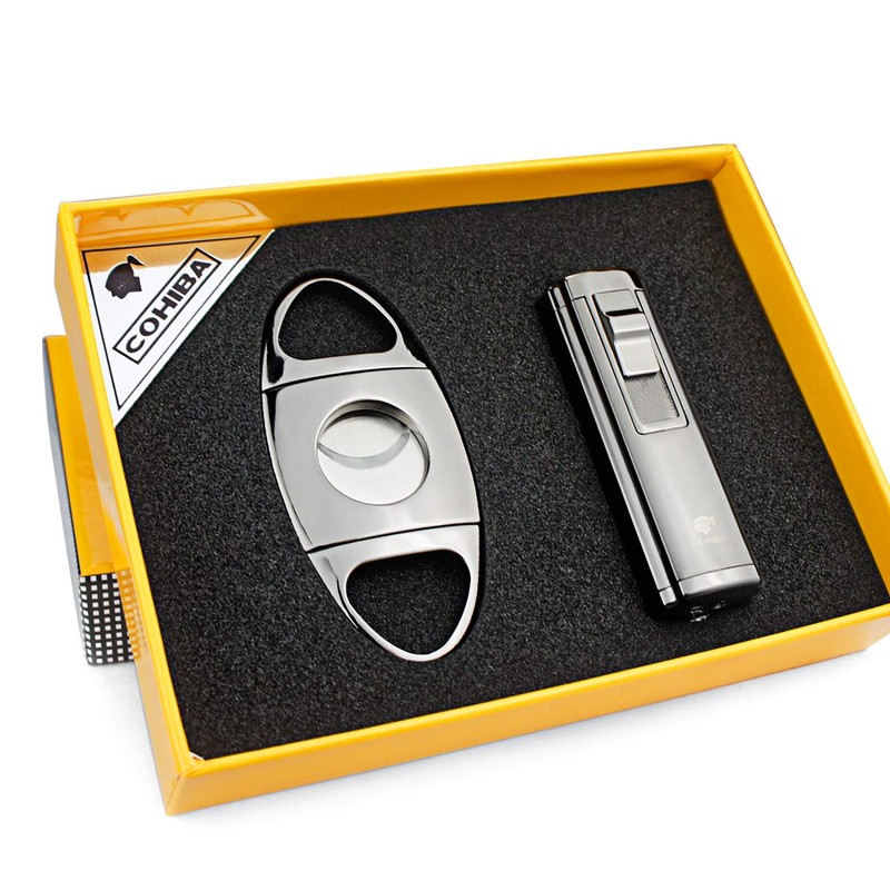 Cigar Cutter and Lighter Set 3 Torch Jet Flame with
