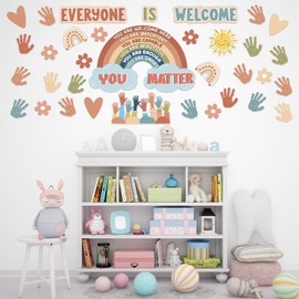 VABAMNA Boho Bulletin Board Decorations for Classroom, 35Pcs Everyone is Welcome Classroom Positive Motivational Inspirational Affirmation Wall Decor Boho Rainbow Cutouts for Teacher School Supplies