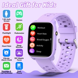 Smart Watch for Kids, 1.83" Fitness Tracker Watch Pedometer, Heart Rate, Sleep Monitor, IP68 Waterproof, Pedometer, Puzzle Games with/Without APP for Girls Boys Teens 6-16