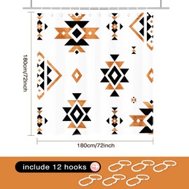 Western Shower Curtain for Bathroom, American Southwest Nation Aztec Shower Curtain with 12 Hooks Western Vintage Geometry Bath Curtain for Western Bath Decor, 72 X 72 Inch