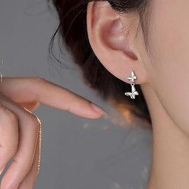 Solid 925 Sterling Silver Tiny Butterfly Studs Earrings for Women Teens Double Butterfly Studs Earrings