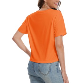 YUCOLEN Woman Crop Tops Summer UPF50+ Cotton Short Sleeve Casual Loose Cropped T-Shirts Drop Shoulder Round Neck Baisc Tees Orange, S