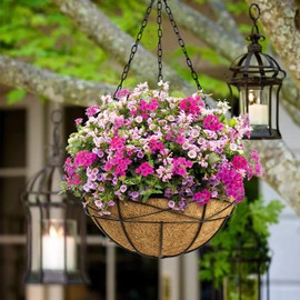 Karlliu 2 Pack 20 Inch Extra Large Deep Hanging Planters for Outdoor Plants Watering Hanging Baskets Flower Pots with Coco Liners Metal Hanging Plant Holder for Porch Balcony Garden Decor