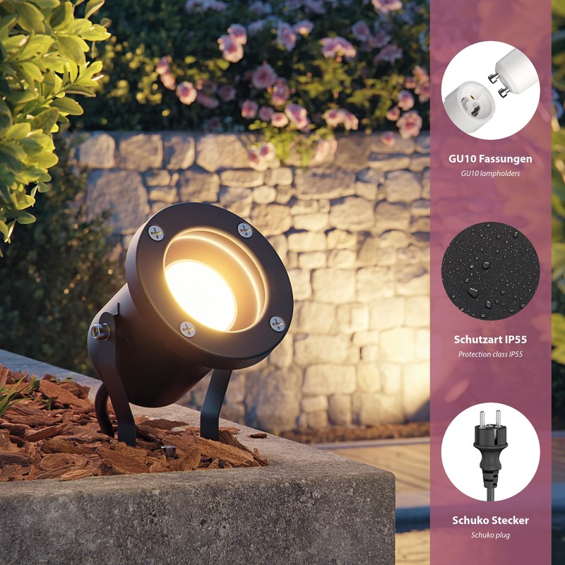ledscom.de MIBU Outdoor Floodlight for Outdoor Use, Stainless Steel, Black,