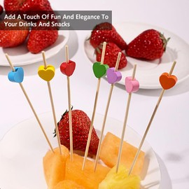 100 Pcs Cocktail Sticks,Wooden Toothpicks,Red Heart Cocktail Sticks Food Fruits Sandwich Burger Cocktail Decorations for Party Supplies,Cocktail Garnish Valentine's Day Party Decor