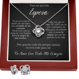 Para Mi Querida Esposa Set de Aros y Collar Para Mi Mujer Regalo Para Esposa Idea De Regalo Para Cumpleanos, Aniversario de Matrimonio, Dia de San Valentine, Navidad Romantico Set de Regalo Con Mensaje Personalizado De Esposo Para Esposa (Luxury Box w/LE