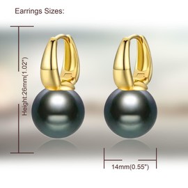 Salanda Pearl Earrings for Women,Pearl Dangle Earrings 18K Gold Plated Hypoallergenic Earrings Pearl Drop Earrings Peacock Green 14mm
