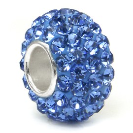 Metal Factory (1 Pc) Blue Crystal Ball Bead Sterling Silver Charm