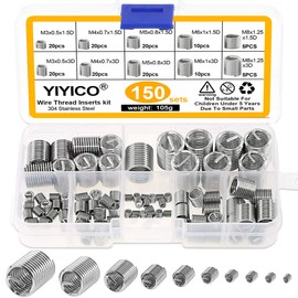 Helicoil Set Thread Repair Insert Assortment 150 Pieces Thread Repair Kit 304 Stainless Steel M3 M4 M5 M6 M8 Heli-coil Type Free Running Wire Thread (Set A-150pcs)
