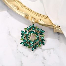 Clearine Marquise Austrian Crystal Rhinestone Elegant Flower Wreath Brooch for Women Emerald Colour Gold-Tone