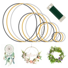 Pack of 12 Metal Rings for Crafts, Decorative Macrame Ring, Wire Ring for Crafts, DIY Ring, Dream Catcher, 5/10/15/20 cm Decorative Ring for Hanging for Weddings, Christmas (Black/Gold/Silver)
