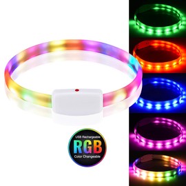 Led Dog Collar- USB Rechargeable Lighted Collar Band, Color Changeable Light Up Pet Collars, Cuttable Dog Safety Lights Glow in The Dark Dog Collars for Night Walking, Fit for Small/ Medium/ Large Dog