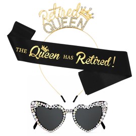 JATEBI 3 PCS Retirement Gifts for Women Retirement Party Decorations Include Sash Crown and Heart Glasses Women Retired Party Supplies Gifts Favors