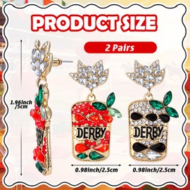 Nosiny 2 Pairs Derby Day Horse Racing Drop Dangle Earring Gifts Crystal Glitter Mint Julep Wine Bottle Jewelry Earrings Derby Earrings Horse Racing Party Favors for Women Sport
