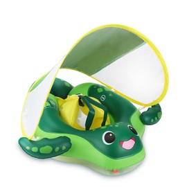 Sloosh Baby Swimming Floats with Removable Sun Canopy, Inflatable Baby Pool Float, Sea Turtle Design Infant Swim Float Ring Swimming Pool Accessories for Age 6-36 Months（L）
