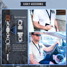 EDO GOT Magnetic Keychain with Lanyard - Breakaway Car Key Holder Keychain Lanyard with Leather End, Carabiner, 2 Key Rings - Quick Release Heavy Duty Strong Magnet Buckle - Max Weight Capacity: 3Kg