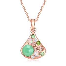 EVEVIC Dainty Austrian Crystals Pear-shaped Pendant Necklaces for Women Fashion 14K Gold Plated Hypoallergenic Jewelry (Green Opal+Aurora Borealis Crystal)