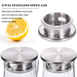 Hwagui - Large Heat Resistant Glass Pitcher with Stainless Steel Lid, Water Carafe with Handle, Good Beverage Pitcher for Homemade Juice and Iced Tea, 1800ml/61oz