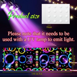 Haull 118 x 39 Inch Glow in The Dark Runner Neon Light up Dance Floor Black Light Party Decor 80s 90s Disco Party Supplies Neon Table Cloths Tapestry UV Rug Backdrop Props(Game on)
