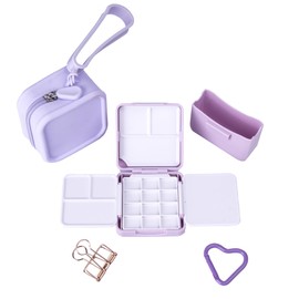 WTYONZEL Travel Pocket Watercolor Set, Artist Outdoor Sketch Kits with 24 Well Palette,3 Foldable Palettes,Clip-on Washing Bucket,Silicone Bag,Ideal for Outdoor Sketch Artists(Purple)