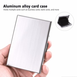 Business Card Case 1 Pack, Premium Aluminum Metal Credit Card Holder for Men & Women, Slim Hard Shell Wallet with 6 Accordion Slots for ID, Cash & Travel, RFID Blocking (Brushed Silver)
