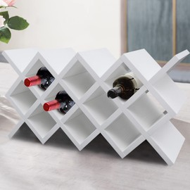 Generic Wooden 10-Bottle Wine Rack, Wine Display Rack, Countertop Free-Standing Wooden Wine Rack, Insert Display Rack, Multifunctional Storage Shelf for Home Bar Kitchen Dining Room, White