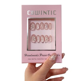 Handmade Press on Nails - Medium Pointed Almond Shape, Fake Nails Short Oval, Reusable Acrylic Stick on False Nails Kit for Women/K12-XS