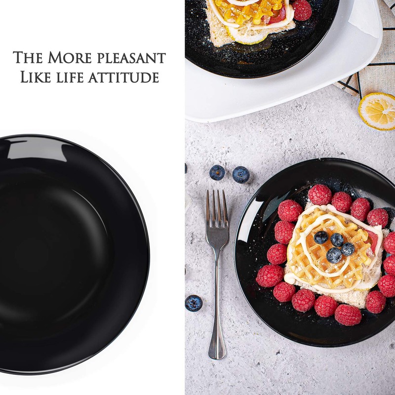 DELLING Porcelain Appetizer Plates, 7 Inch Black Dessert/Salad Plates -
