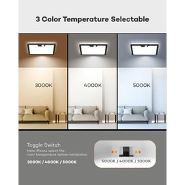 Annaror 12in Motion Sensor Ceiling Light Wired, 3000K 4000K 5000K Selectable, 24W Flush Mount Square Motion Ceiling Light with 3 Timer for Closet Porch Stairs Hallway, Black