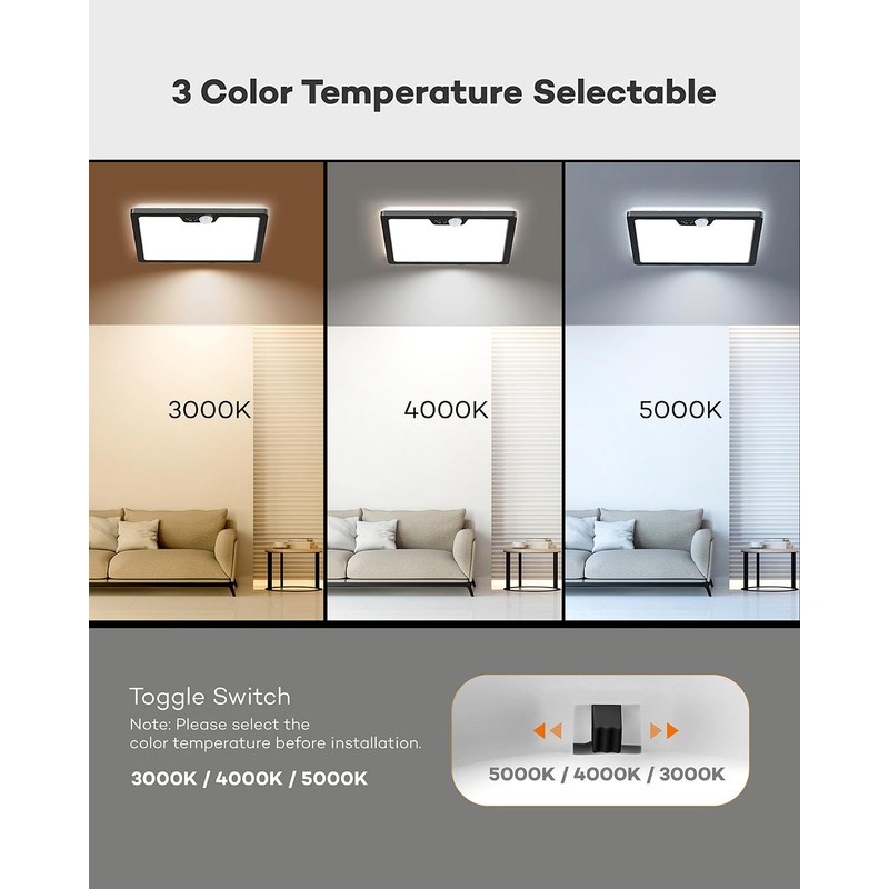 Annaror 12in Motion Sensor Ceiling Light Wired, 3000K 4000K 5000K