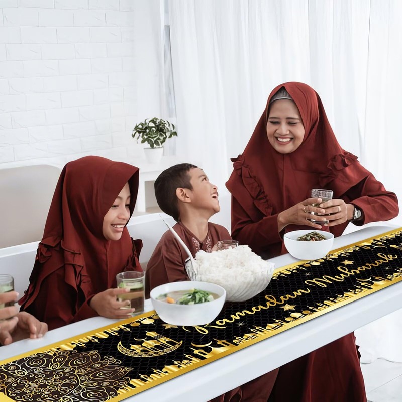 Ramadan Mubarak Table Runner, Ramadan Decorations for Home Table Black