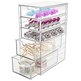 YAYODS Clear Plastic Hair Accessory Storage Organizer, 5-Drawer Hair Accessory Box for Bathroom & Office