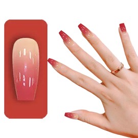 YAOBFFCAS Women's Glossy French Coffin Press on Nails, Gradient Pink Trapezoidal Fake Nails, Fashion Glue on False Nails, Gel Press on Nails Medium for Wedding and Party