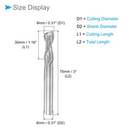 CoCud Square Nose End Mill, 8mm x 30mm Cutting 8mm Shank, M30 Micro Grain Carbide 2 Flutes CNC Router Bits - (Applications: for Milling Aluminum Alloy Copper Plastic Wood)