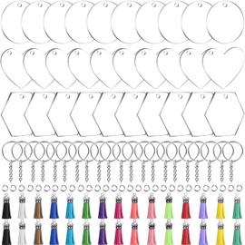 Acrylic Blanks Keychains Bulk, 120 PCS Acrylic Blank Ornaments Set with 30 PCS Clear Blanks, Leather Tassels, Key Chain Rings, Jump Rings for Vinyl Crafting DIY Keychain Making Festival Decoration