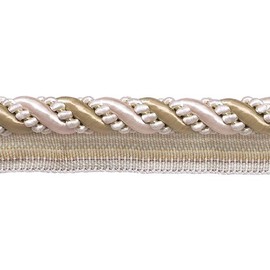 DÉCOPRO 7/16" (1cm) Large Shiny Decorative Twisted Rope Cord with Lip | Cord Trim # 0716I2, White Sands #4001 (White Ivory, Cream Ivory, Light Beige) 5 Yard Value Pack (4.5m/15 ft)