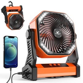 KITWLEMEN 20000mAh Battery Powered Camping Fan - 58H Max Cooling, Rechargeable Battery Operated Desk Fan with 4 Speeds, Bright Light & Hanging Hook, Portable for Tent Outdoor Hurricane Power Outage
