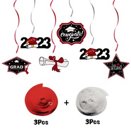 LINGTEER Congrats Grad 2023 Swirls Streamers - 12 pcs Class of 2023 School/Home Graduation Party Foil Hanging Swirls Streamers Grad Decorations.- Red