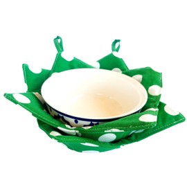 CUSHYSTORE 2X Bowl Cozy Canvas Holders Heat and Cold Resistant Anti-Scalding Protector (Green Polka Dot)