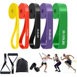 Gomas Elasticas Musculacion,Banda elástica Deportiva,Bandas Elasticas con 5 Niveles de Resistencia, Bandas Elasticas Musculacion con Anclaje de Puerta, Asas, para Entrenamiento de Fuerza/Fitness/Yoga