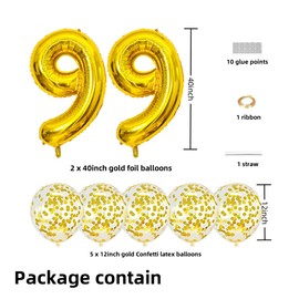 Gold 99 Foil Balloons 40" Jumbo Foil Balloons Confetti Balloons for 99th Birthday Wedding Anniversary Party Decorations