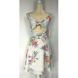 Gianni Bini Flare Sundress A-Line Dress Medium Spaghetti Knot Keyhole Tropical