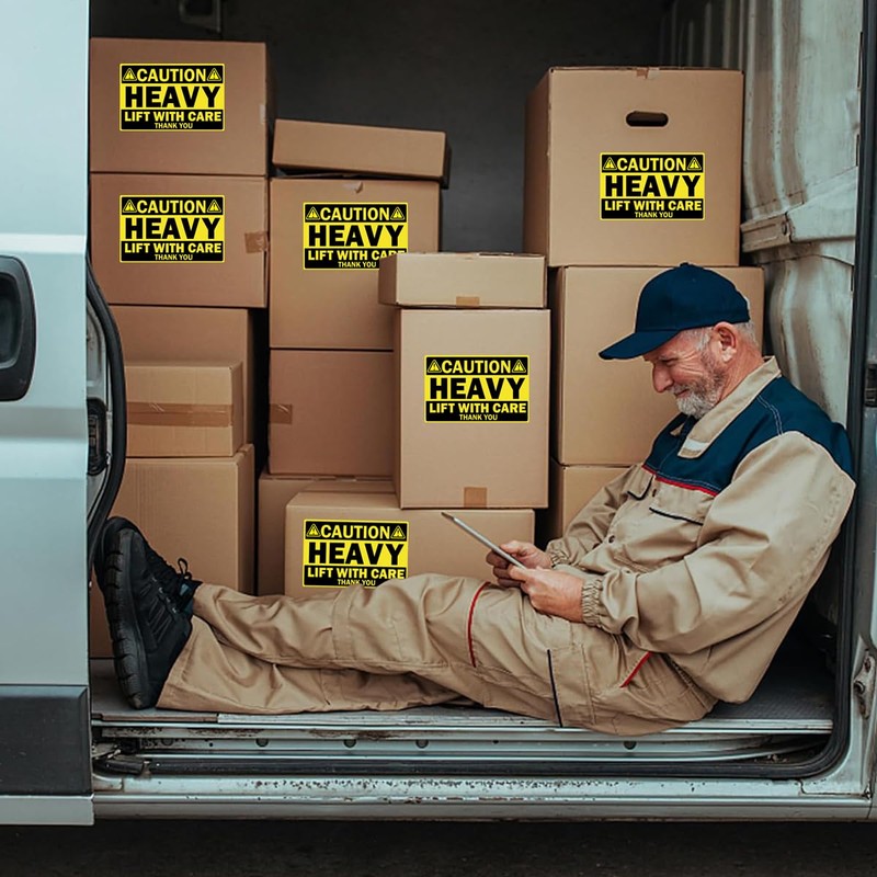 4x6inch Larger Caution Heavy Shipping Stickers 100pcs Yellow Heavy Lift