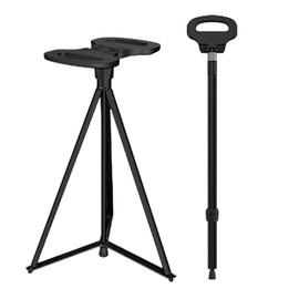 Walking Cane with Seat, Lightweight Folding Walking Stick with Seat, Foldable Aluminum Cane Chair for Outdoor Camping Hiking, Max. Load Bearing 330 LBS Anti-Slip Easy Fold & Unfold