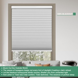 Toanture Custom Cordless Cellular Blinds, Easy to Install Blackout Honeycomb Window Blinds for Shades, Thermal Insulated 1.8" Single Cell Honeycomb Blinds for Bedroom, Office(White,59" W x 60" H)
