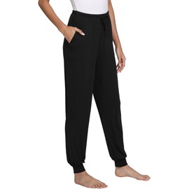 GYS Women's Pajama Pants - Viscose Made from Bamboo, Joggers Pants with Pockets Comfy Lounge Sleep Pants Pj Bottoms,Black,X-Large