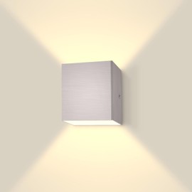 LUXRITE Square LED Up and Down Wall Sconce, Metal, 5CCT 2700K | 3000K | 3500K | 4000K | 5000K, Modern Indoor and Outdoor Wall Light, 15W, 1000LM, IP65 Waterproof, ETL Listed - Brushed Nickel