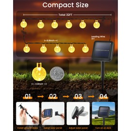 LORRYTE 2-Pack 64FT 100 LED Crystal Globe Solar String Lights Outdoor, Waterproof Solar Lights for Outside, 8 Lighting Modes Patio Decor for Garden Yard Porch Wedding Party(Warm White)