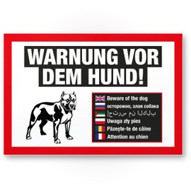 Komma Security Warning of the Dog Sign Multilingual White Sign Weatherproof Dog Sign Garden Gate Driveway Gate Front Door Sign Deterrent Warning Sign Burglary Protection