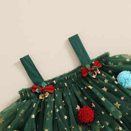 Toddler Baby Girl Christmas Outftis Star Sequin Sleeveless Layered Tulle Tutu Dress Plush Ball Green X-mas Tree Dress (Green, 1-2 Years)